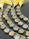 10 Pcs Golden Rutile Carved Gemstone Beads, Golden Yellow Rutilated Quartz Flower Carving Heart Beads for Jewelry Making, 12x12mm
