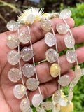 10 Pcs Golden Rutile Carved Gemstone Beads, Golden Yellow Rutilated Quartz Flower Carving Heart Beads for Jewelry Making, 12x12mm