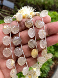 10 Pcs Golden Rutile Carved Gemstone Beads, Golden Yellow Rutilated Quartz Flower Carving Heart Beads for Jewelry Making, 12x12mm