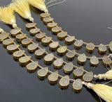 10 Pcs Yellow Rutile Electroplated Slice Beads, Golden Rutilated Quartz Gemstone Wholesale Beads 14x9mm - 15x10mm