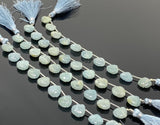 10 Pcs Aquamarine Carved Gemstone Beads, Aquamarine Flower Carving Pear Shape Beads for Jewelry Making, 12mm - 12.5mm