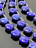 10 Pcs Lapis Lazuli Carved Gemstone Beads, Natural Lapis Lazuli Flower Carving Heart Shape Beads for Jewelry Making, 11mm - 12mm
