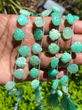 10 Pcs Chrysoprase Carved Gemstone Beads, Natural Chrysoprase Flower Carving Heart Shape Beads for Jewelry Making, 11.5mm - 12mm