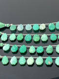 10 Pcs Chrysoprase Carved Gemstone Beads, Natural Chrysoprase Flower Carving Pear Shape Beads for Jewelry Making, 14x10mm