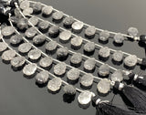 10 Pcs Black Rutile Carved Gemstone Beads, Black Rutilated Quartz Flower Carving Beads for Jewelry Making, 13x9mm - 14x10mm