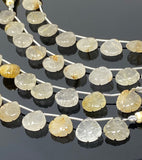 10 Pcs Golden Rutile Carved Gemstone Beads, Golden Yellow Rutilated Quartz Flower Carving Heart Beads for Jewelry Making, 12x12mm