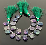 10 Pcs Fluorite Carved Gemstone Beads, Natural Fluorite Flower Carving Pear Shape Beads for Jewelry Making, 12x9mm - 13x10mm