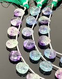 10 Pcs Fluorite Carved Gemstone Beads, Natural Fluorite Flower Carving Heart Shape Beads for Jewelry Making, 12x12mm