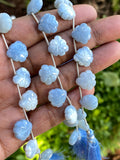 10 Pcs Blue Opal Carved Gemstone Beads, Blue Opal Flower Carving Heart Shape Beads for Jewelry Making, 12x12mm