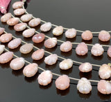 10 Pcs Pink Opal Carved Gemstone Beads, Pink Opal Flower Carving Pear Shape Beads for Jewelry Making, 14x10mm