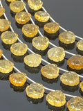 Citrine Carved Gemstone Beads, Citrine Flower Carving Heart Shape Beads for Jewelry Making, 12x12mm