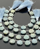 10 Pcs Aquamarine Carved Gemstone Beads, Aquamarine Flower Carving Pear Shape Beads for Jewelry Making, 12mm - 12.5mm