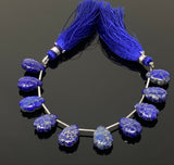 10 Pcs Lapis Lazuli Carved Gemstone Beads, Natural Lapis Lazuli Flower Carving Pear Shape Beads for Jewelry Making, 14x10mm