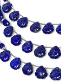 10 Pcs Lapis Lazuli Carved Gemstone Beads, Natural Lapis Lazuli Flower Carving Heart Shape Beads for Jewelry Making, 11mm - 12mm
