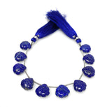 10 Pcs Lapis Lazuli Carved Gemstone Beads, Natural Lapis Lazuli Flower Carving Heart Shape Beads for Jewelry Making, 11mm - 12mm