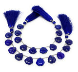 10 Pcs Lapis Lazuli Carved Gemstone Beads, Natural Lapis Lazuli Flower Carving Heart Shape Beads for Jewelry Making, 11mm - 12mm
