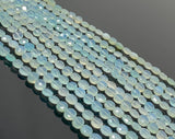 Aqua Chalcedony Faceted Coin Beads, Gemstone Beads, Jewelry Supplies Wholesale Bulk Beads, 6mm -6.5mm, 8" Strand