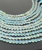 Aqua Chalcedony Faceted Coin Beads, Gemstone Beads, Jewelry Supplies Wholesale Bulk Beads, 6mm -6.5mm, 8" Strand