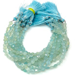 Aqua Chalcedony Faceted Coin Beads, Gemstone Beads, Jewelry Supplies Wholesale Bulk Beads, 6mm -6.5mm, 8" Strand