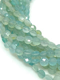 Aqua Chalcedony Faceted Coin Beads, Gemstone Beads, Jewelry Supplies Wholesale Bulk Beads, 6mm -6.5mm, 8" Strand