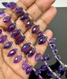 Amethyst Marquise Faceted Briolette Beads, Amethyst Gemstone Beads, Jewelry Supplies for Jewelry Making, Bulk Wholesale Beads, 8" Strand