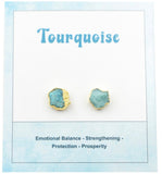 Raw Birthstone Electroplated Stud Earrings, Gold Plated over Silver Gemstone Stud Earrings, Healing Crystal Rough Gemstone Studs