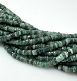 16" Natural Emerald Gemstone Beads, Faceted Emerald Heishi Tyre Beads, May Birthstone Jewelry Supplies, 5.5mm - 6mm