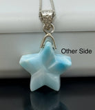 Rare Larimar Star Pendant Necklace , Natural Dominican Republic Hand Carved Larimar Necklace, Bohemian Silver Jewelry Gifts for Her