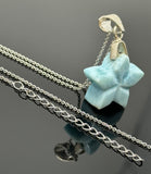 Reversible Larimar Star Pendant Necklace, Hand Carved Silver Larimar Necklace, Bohemian Jewelry, Natural Dominican Republic Larimar Pendant