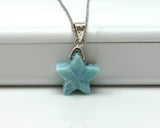 Larimar Gemstone Necklace, Hand Carved Larimar Star Necklace, Bohemian Jewelry, Dominican Republic Larimar Necklace, 1.30”x 0.75”