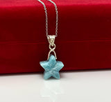 Healing Stone Larimar Necklace, Atlantis Stone Jewelry, Silver Bohemian Jewelry, Dominican Republic Larimar Star Jewelry Gifts, 1.25”x0.65”
