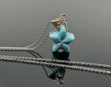 Healing Stone Larimar Necklace, Atlantis Stone Jewelry, Silver Bohemian Jewelry, Dominican Republic Larimar Star Jewelry Gifts, 1.25”x0.65”
