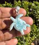 Larimar Turtle Pendant Necklace , Silver Bohemian Jewelry, Dominican Republic Larimar Necklace Gifts for Her, 1.60"x 1.15”