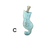 Larimar Cat Pendant, Handcarved Larimar Gemstone Pendant, Dominican Republic Larimar Pendant Healing Stone, Blue Stone 2.5” x0.80”
