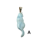 Larimar Cat Pendant, Handmade Large Larimar Gemstone Pendant, Dominican Republic Larimar Pendant Healing Stone AA+ Grade Blue Stone