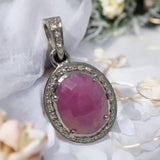 Pink Sapphire Diamond Pendant, Spiritual Crystal September Birthstone Jewelry, Heart Chakra Healing Gemstone Pendant, Handmade Gifts for Her