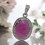 Pink Sapphire Gemstone Pendant, Silver Diamond Pendant, Heart Chakra September Birthstone Jewelry, Spiritual Healing Crystal Jewelry Gifts
