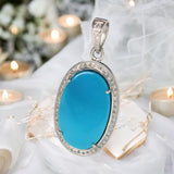 Sleeping Beauty Turquoise Pave Diamond Pendant, Spiritual Healing Crystal Pendant, Throat Chakra Gemstone Jewelry, December Birthstone Gifts