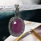 Pink Sapphire Diamond Pendant, Silver Jewelry, Healing Crystal Gemstone Pendant, Spiritual Jewelry, Meditation September Birthstone Jewelry