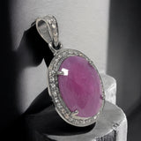 Pink Sapphire Gemstone Pendant, Silver Diamond Pendant, Heart Chakra September Birthstone Jewelry, Spiritual Healing Crystal Jewelry Gifts