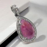 Pink Sapphire Gemstone Pendant, Silver Pave Diamond Pendant, September Birthstone, Heart Chakra Spiritual Healing Crystal Jewelry Gifts