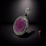 Pink Sapphire Gemstone Pendant, Sterling Silver Pave Diamond Pendant, Spiritual Healing Crystal Jewelry, Heart Chakra Jewelry Gifts for Her