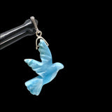 Larimar Pendant, Silver Larimar Bird Pendant, Pave Diamond Gemstone Pendant, Spiritual Healing Chakra Crystal Jewelry, Meditation Jewelry