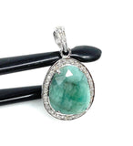 Emerald Diamond Pendant, May Birthstone Pendant, Spiritual Healing Crystal Jewelry, Heart Chakra Balancing Jewelry, Pave Diamond Pendant