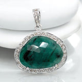 Emerald Pendant, May Birthstone Silver Pave Diamond Crystal Pendant, Heart Chakra Balancing Healing Jewelry, Spiritual Gemstone Pendant Gift