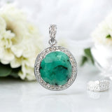 Emerald Diamond Pendant, Spiritual Healing Heart Chakra Jewelry, May Birthstone Gemstone Pendant, Pave Diamond Emerald Crystal Pendant Gift