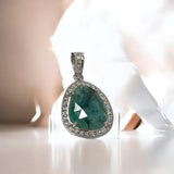 Emerald Pave Diamond Sterling Silver Pendant, May Birthstone Pendant, Heart Chakra Healing Gemstone Jewelry, Spiritual Crystal Pendant Gifts