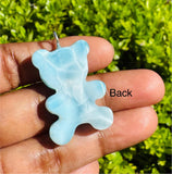 10g Rare Larimar Teddy Bear Pendant, Silver Larimar Teddy Bear Pendant, Spiritual Crystal Healing Chakra Pendant, December Birthstone Gifts
