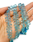 Natural Blue Topaz Gemstone Briolette Beads, Jewelry Supplies for DIY Jewelry Making, Bulk beads, Wholesale Beads, 8" Strand