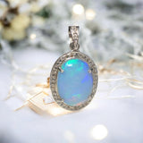 Ethiopian Opal Diamond Pendant, Sterling Silver Opal Gemstone Pendant, Spiritual Healing Chakra Jewelry, October Birthstone Crystal Pendant